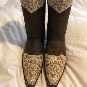 Women’s Redhawk Burlap Cowboy Boots Size 7.5